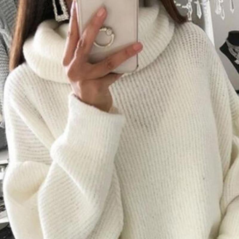 Übergroßer Rollkragenpullover aus einfarbigem Strick für Damen💖