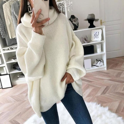 Übergroßer Rollkragenpullover aus einfarbigem Strick für Damen💖