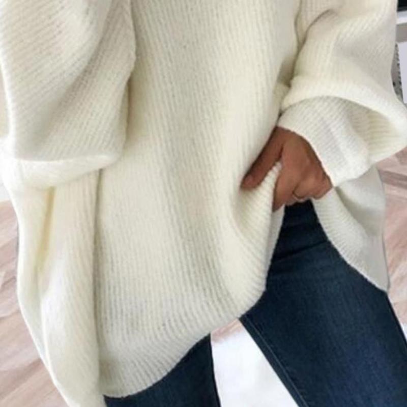 Übergroßer Rollkragenpullover aus einfarbigem Strick für Damen💖