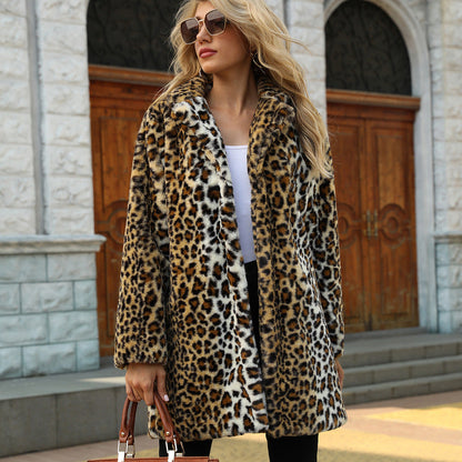 🎁Modischer Leoparden-Revers-Kunstpelz-Wintermantel für Frauen💖