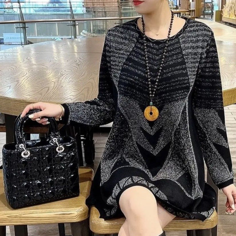 Bequemes, locker sitzendes, farbblockierendes Strickkleid für Frauen
