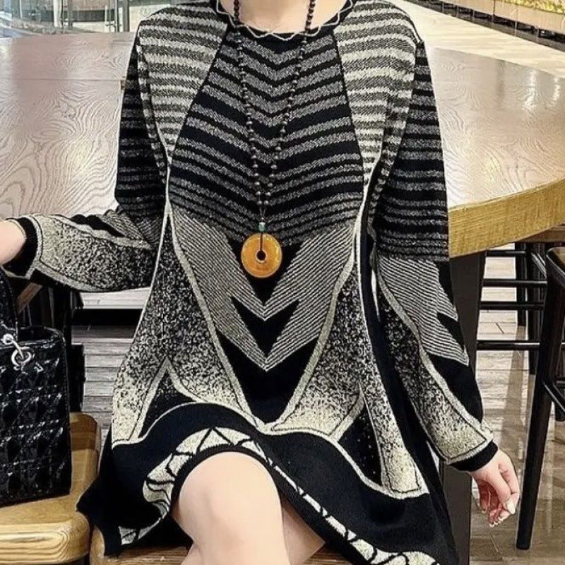 Bequemes, locker sitzendes, farbblockierendes Strickkleid für Frauen