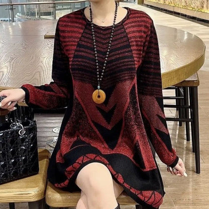 Bequemes, locker sitzendes, farbblockierendes Strickkleid für Frauen