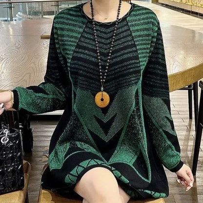 Bequemes, locker sitzendes, farbblockierendes Strickkleid für Frauen