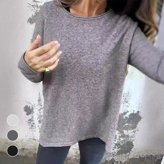 🔥HEISSER VERKAUF 49% - 👗Einfarbige Langarm-Oberteile mit Rundhalsausschnitt für Damen