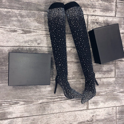 🌟50% RABATT✨Glitzernde Faux-Diamanten-Kniestiefel für Frauen👠