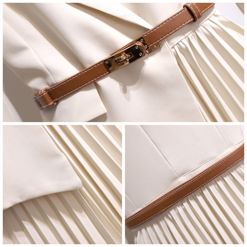 💕Neu eingetroffen💕Stilvoll und elegant：Asymmetrisches Patchwork-Blazerkleid mit Gürtel🌸