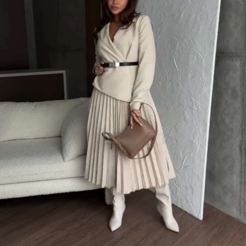 💕Neu eingetroffen💕Stilvoll und elegant：Asymmetrisches Patchwork-Blazerkleid mit Gürtel🌸