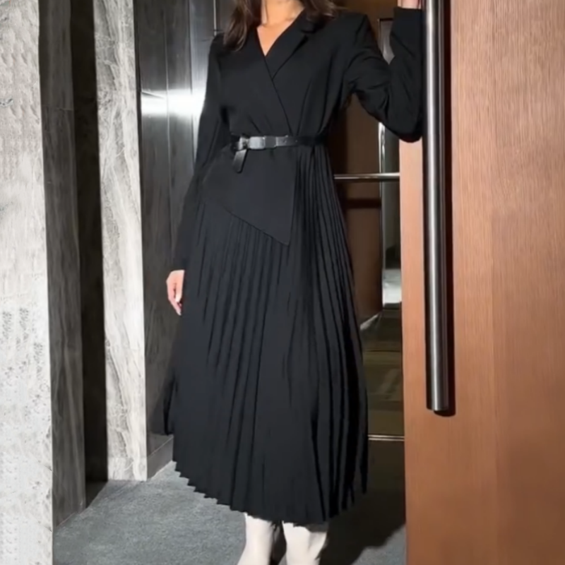 💕Neu eingetroffen💕Stilvoll und elegant：Asymmetrisches Patchwork-Blazerkleid mit Gürtel🌸