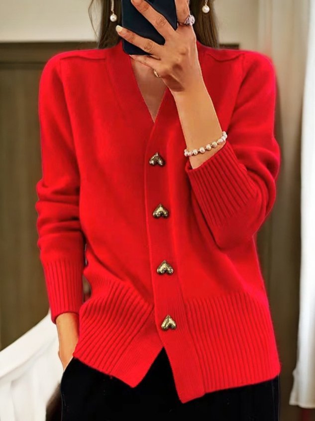 🎅Weihnachtsaktion🎁Damen-Cardigan aus einfarbiger Wolle mit Knöpfen für den Winter