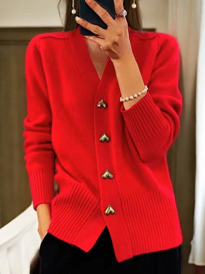 🎅Weihnachtsaktion🎁Damen-Cardigan aus einfarbiger Wolle mit Knöpfen für den Winter