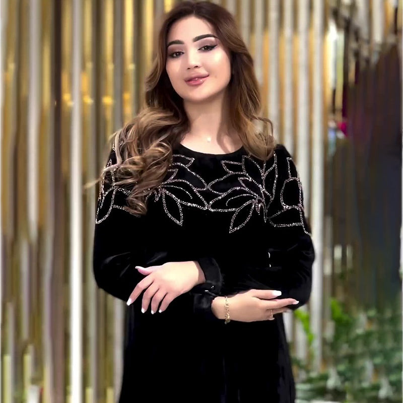 🌈Funkelndes Maxikleid mit Rundhalsausschnitt und langen Ärmeln💖👗