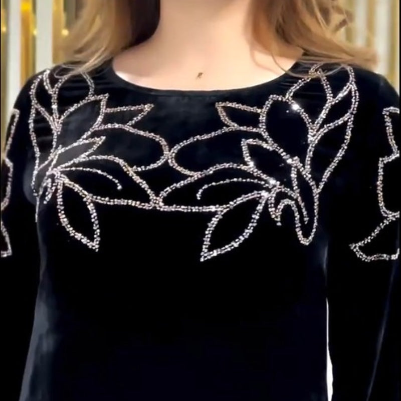 🌈Funkelndes Maxikleid mit Rundhalsausschnitt und langen Ärmeln💖👗