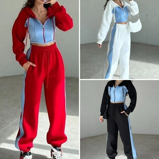 👗✨50 % Rabatt🔥Zweiteiliges Set aus Kapuzenjacke und elastischer Sweatpants für Damen