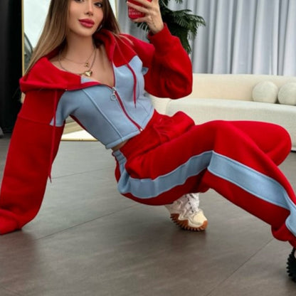 👗✨50 % Rabatt🔥Zweiteiliges Set aus Kapuzenjacke und elastischer Sweatpants für Damen