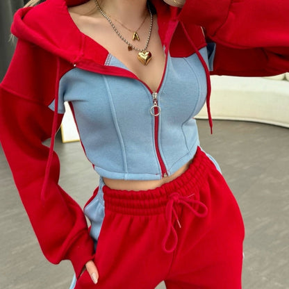 👗✨50 % Rabatt🔥Zweiteiliges Set aus Kapuzenjacke und elastischer Sweatpants für Damen
