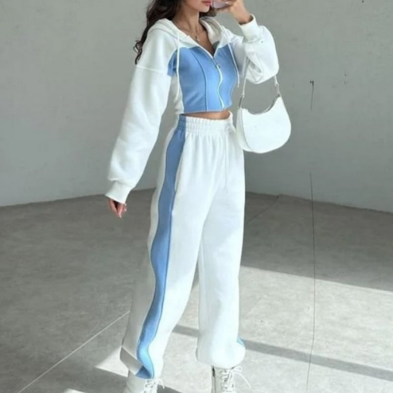 👗✨50 % Rabatt🔥Zweiteiliges Set aus Kapuzenjacke und elastischer Sweatpants für Damen