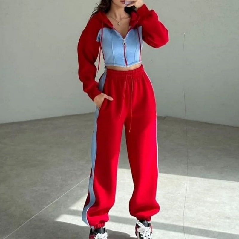 👗✨50 % Rabatt🔥Zweiteiliges Set aus Kapuzenjacke und elastischer Sweatpants für Damen