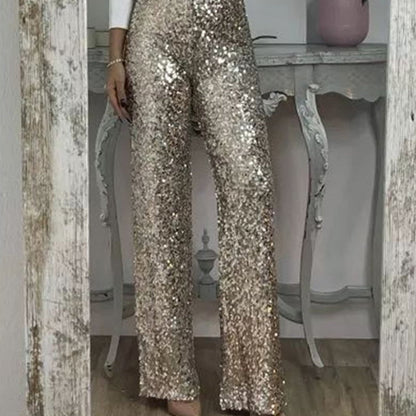 🎁Schlanke Stretch-Schlaghose mit hoher Taille, Pailletten für Damen💎✨