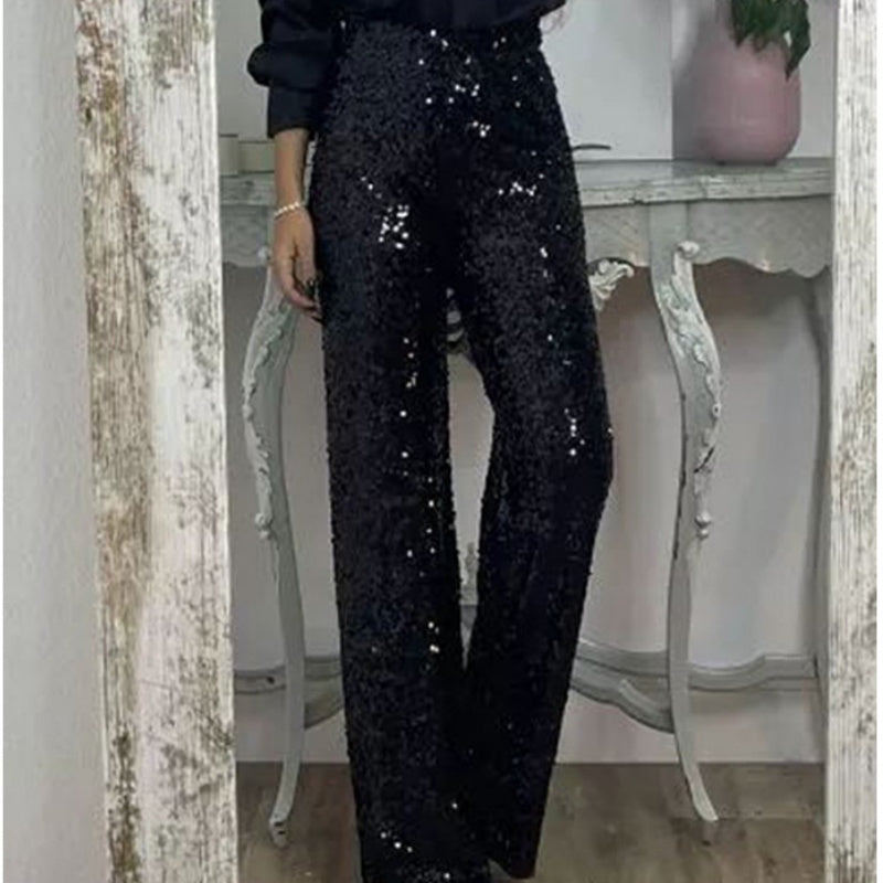 🎁Schlanke Stretch-Schlaghose mit hoher Taille, Pailletten für Damen💎✨