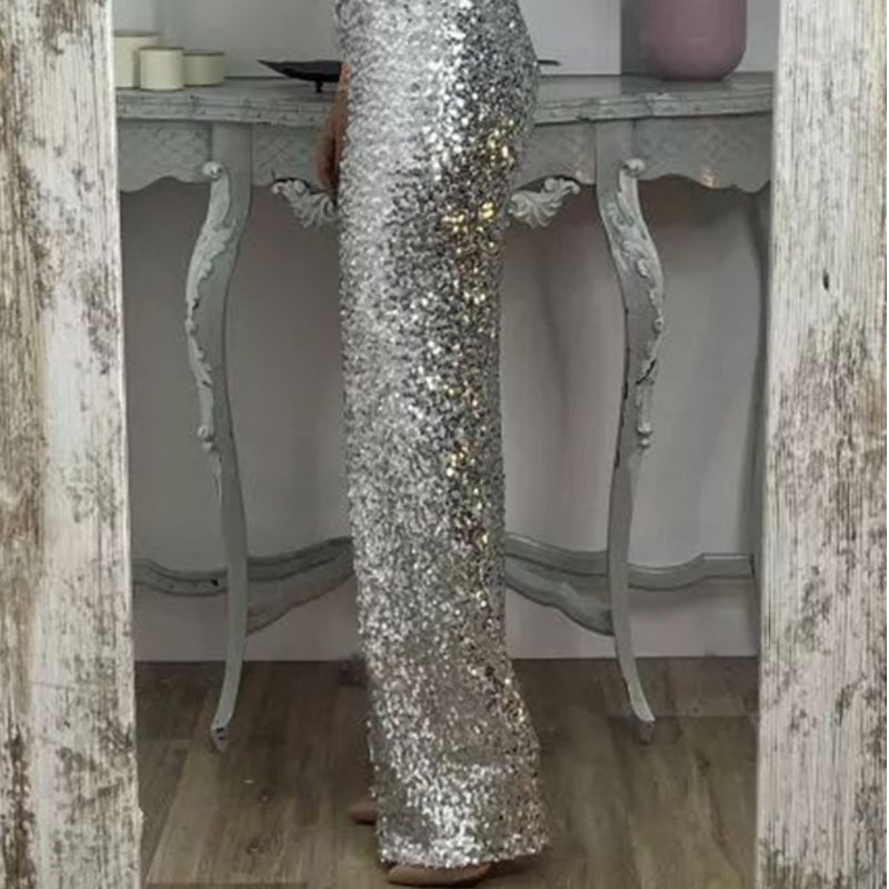 🎁Schlanke Stretch-Schlaghose mit hoher Taille, Pailletten für Damen💎✨
