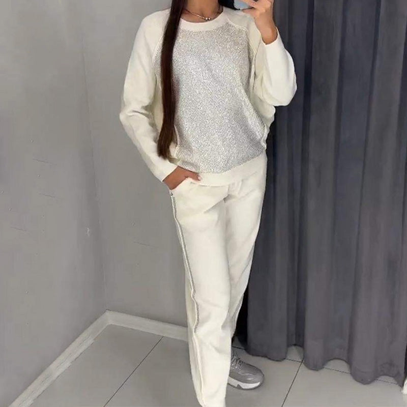 🔥Bis zu 50% Rabatt!!✨Damen Glitter Rhinestone Sweatshirt & Casual Hose 2-teiliges Set