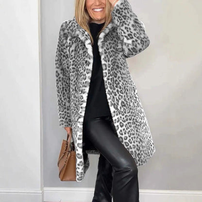 🎁🥰2025 Neue Mode – 50 % Rabatt💖Mittellange Jacke mit Leopardenmuster für Damen