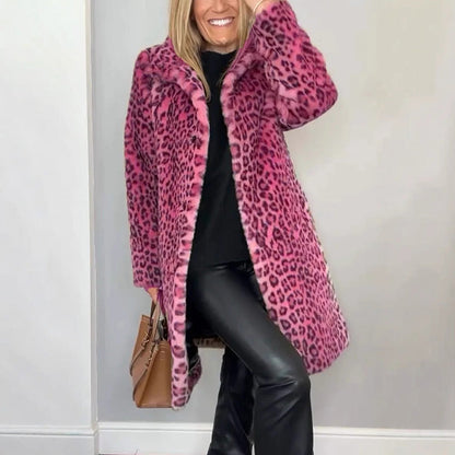 🎁🥰2025 Neue Mode – 50 % Rabatt💖Mittellange Jacke mit Leopardenmuster für Damen