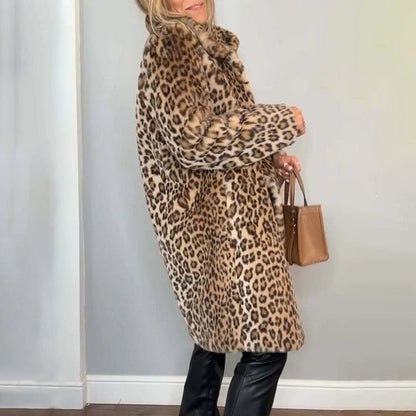 🎁🥰2025 Neue Mode – 50 % Rabatt💖Mittellange Jacke mit Leopardenmuster für Damen
