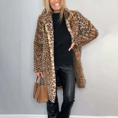 🎁🥰2025 Neue Mode – 50 % Rabatt💖Mittellange Jacke mit Leopardenmuster für Damen
