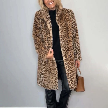 🎁🥰2025 Neue Mode – 50 % Rabatt💖Mittellange Jacke mit Leopardenmuster für Damen
