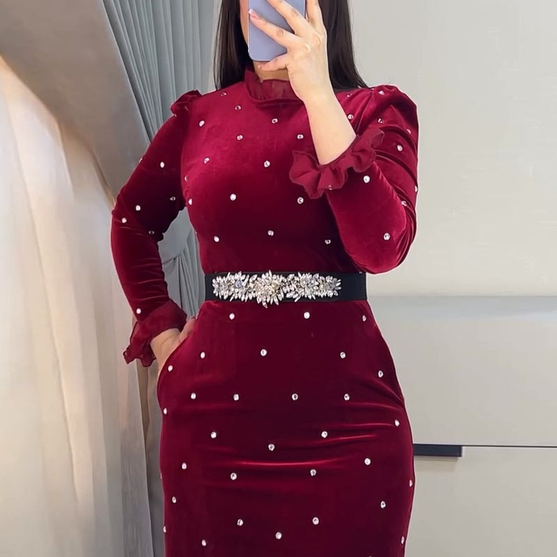 ✨Letzter Tag für 50% Rabatt👗💖Strassbesetztes Damenkleid mit Rüschensaum