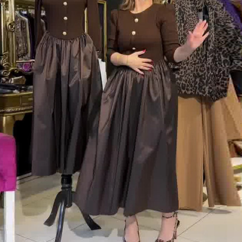 💕Was soll ich morgen anziehen💕Elegantes langes Kleid mit Farbblockmuster für Frauen