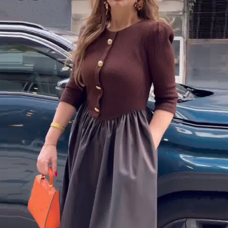 💕Was soll ich morgen anziehen💕Elegantes langes Kleid mit Farbblockmuster für Frauen