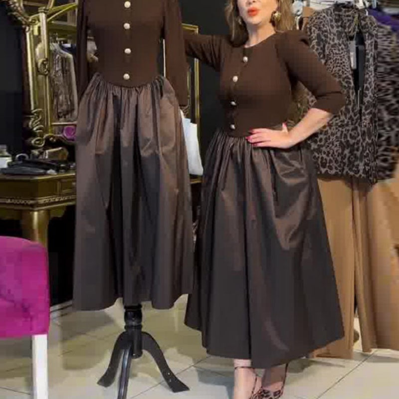 💕Was soll ich morgen anziehen💕Elegantes langes Kleid mit Farbblockmuster für Frauen