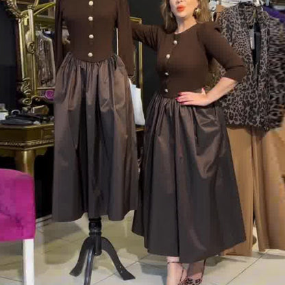 💕Was soll ich morgen anziehen💕Elegantes langes Kleid mit Farbblockmuster für Frauen