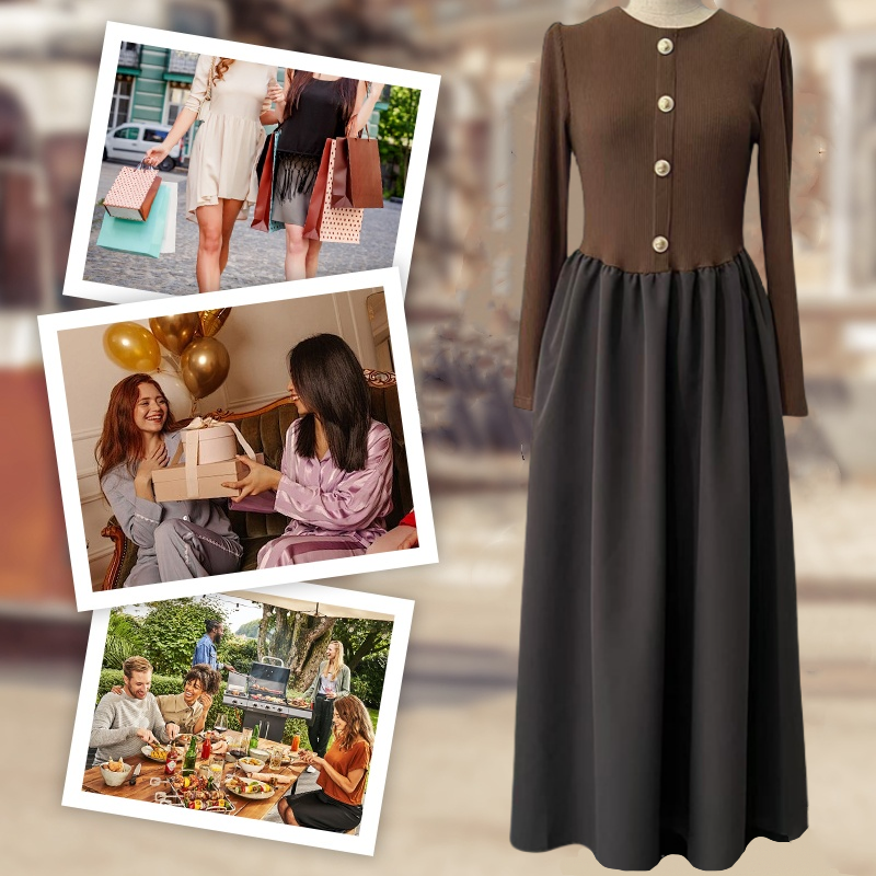 💕Was soll ich morgen anziehen💕Elegantes langes Kleid mit Farbblockmuster für Frauen