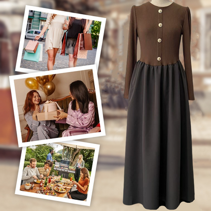 💕Was soll ich morgen anziehen💕Elegantes langes Kleid mit Farbblockmuster für Frauen