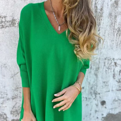 👗Langärmliges, gestricktes, lockeres V-Ausschnitt-Top für Damen✨