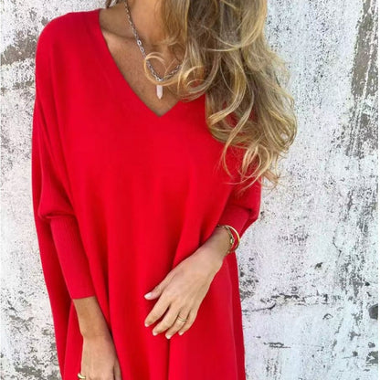 👗Langärmliges, gestricktes, lockeres V-Ausschnitt-Top für Damen✨