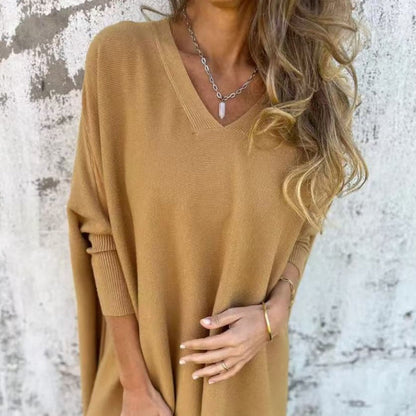 👗Langärmliges, gestricktes, lockeres V-Ausschnitt-Top für Damen✨