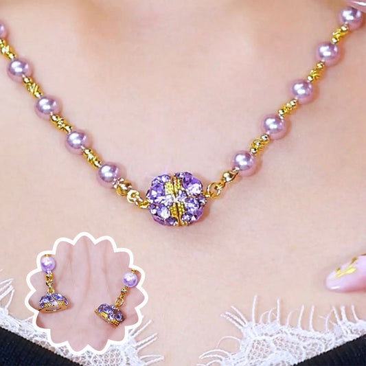 💎✨Elegante Imitationsperlenkette mit funkelnder magnetischer Strasskugel