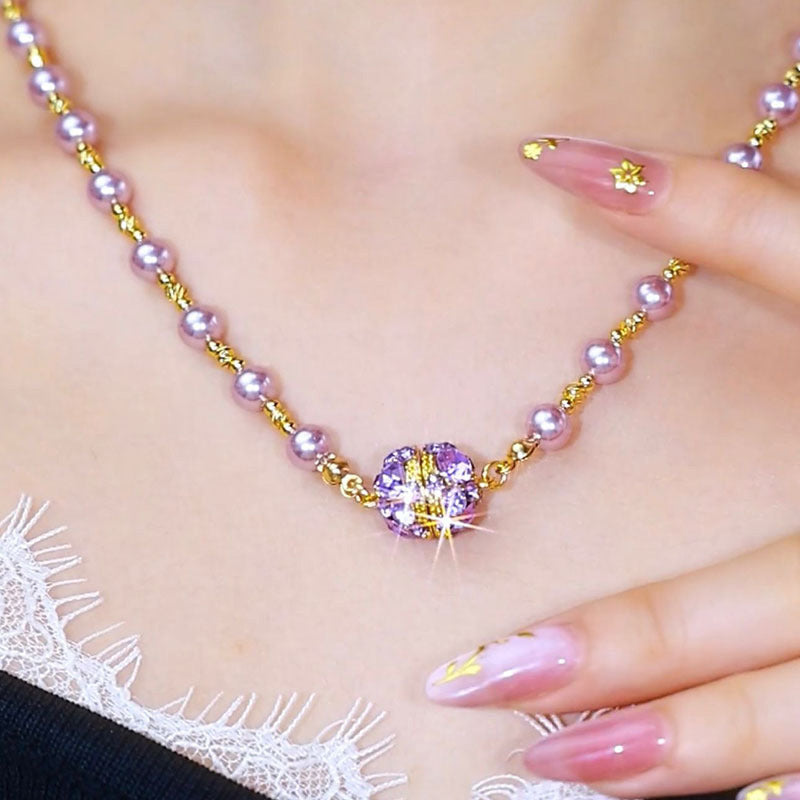 💎✨Elegante Imitationsperlenkette mit funkelnder magnetischer Strasskugel