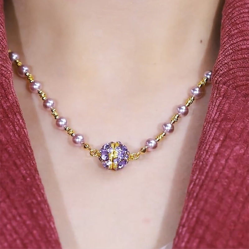 💎✨Elegante Imitationsperlenkette mit funkelnder magnetischer Strasskugel