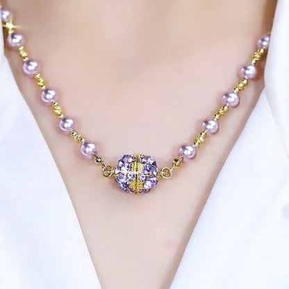 💎✨Elegante Imitationsperlenkette mit funkelnder magnetischer Strasskugel