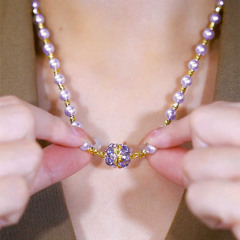 💎✨Elegante Imitationsperlenkette mit funkelnder magnetischer Strasskugel