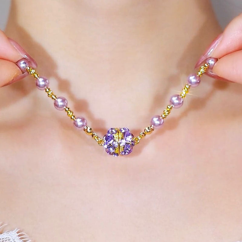 💎✨Elegante Imitationsperlenkette mit funkelnder magnetischer Strasskugel