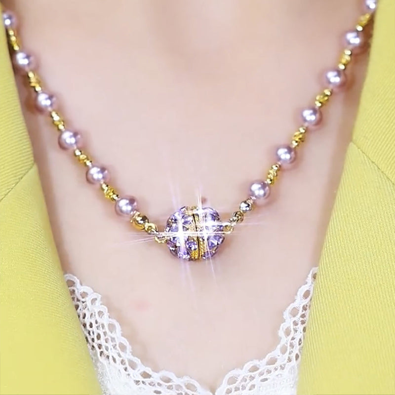 💎✨Elegante Imitationsperlenkette mit funkelnder magnetischer Strasskugel