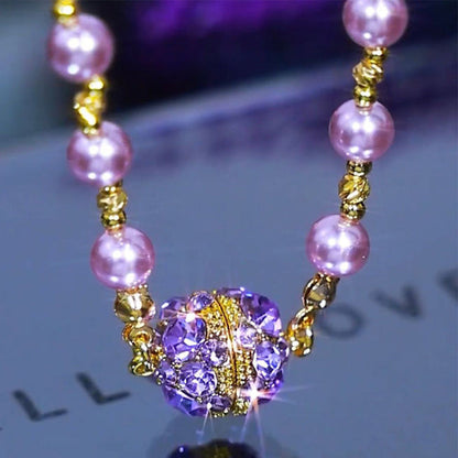 💎✨Elegante Imitationsperlenkette mit funkelnder magnetischer Strasskugel