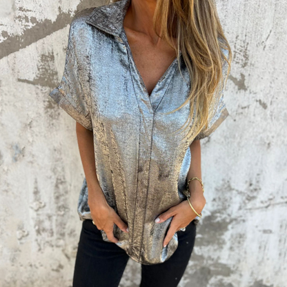 🔥2025 HEISSER VERKAUF🌸🔥 Langarmshirts mit bronzenem Revers für Damen